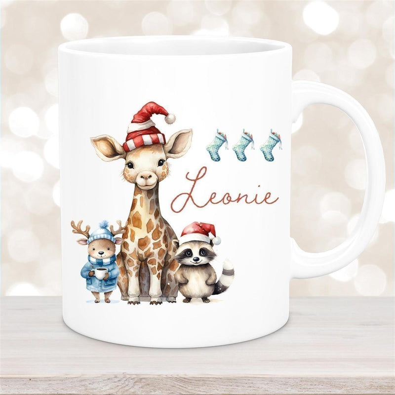 Tasse Wunschname Weihnachten Tiere 1 Emaille oder Keramik Kinderbecher