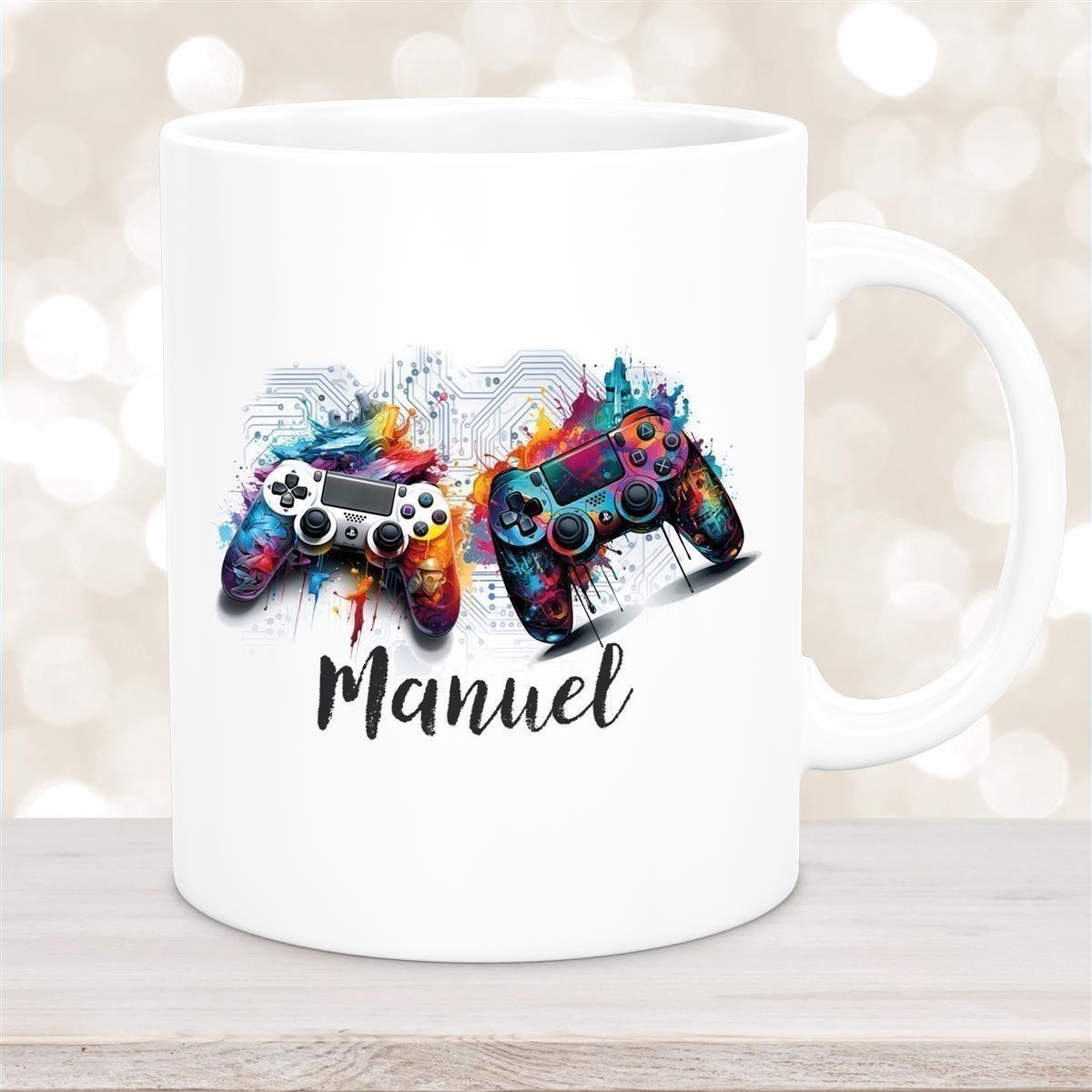 Tasse Gamer 3 Wunschname Keramik Kinderbecher personalisiert versch. Farben