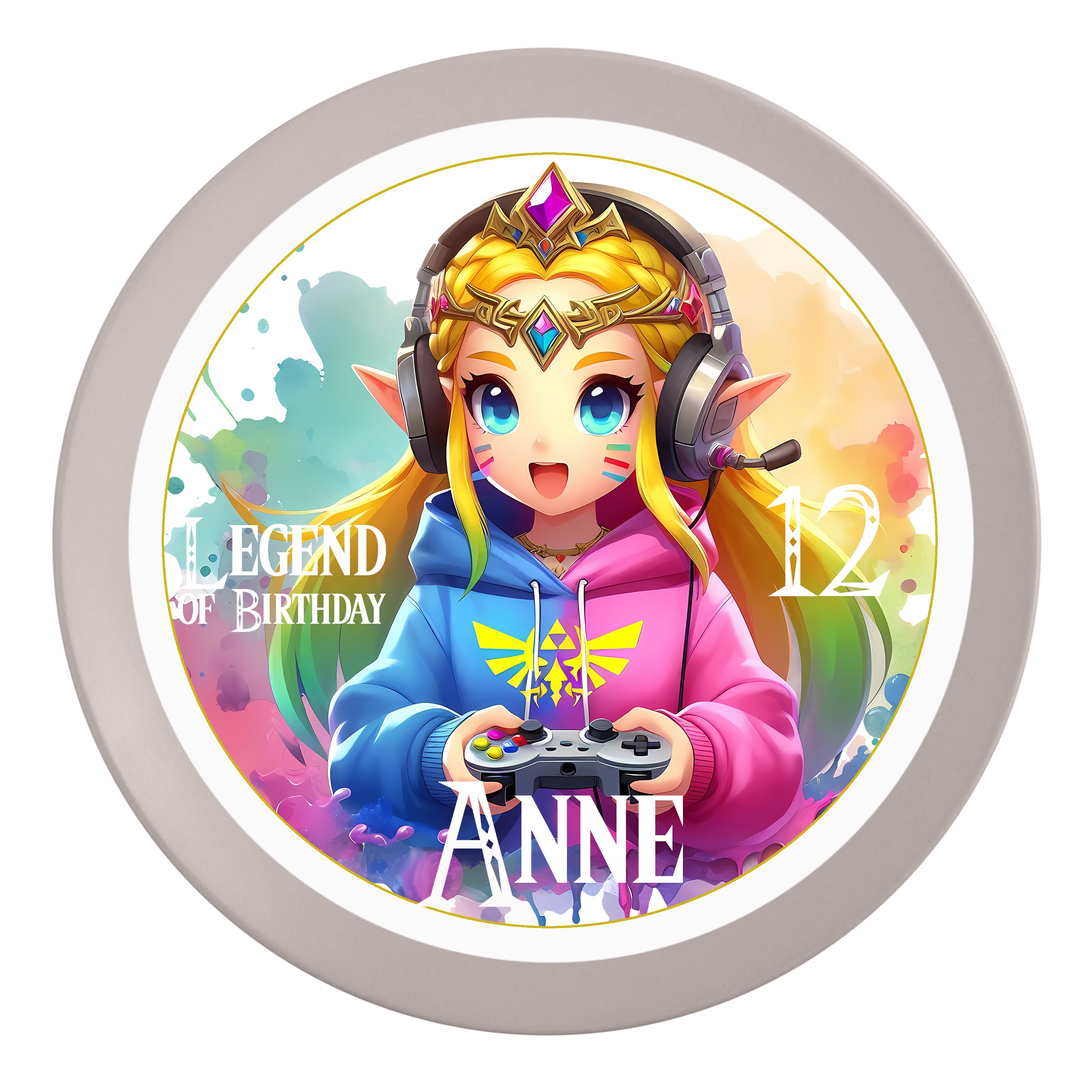 Tortenaufleger Geburtstag Gamer 5 Prinzessin Zelda Name & Zahl (20cm) Fondant Papier