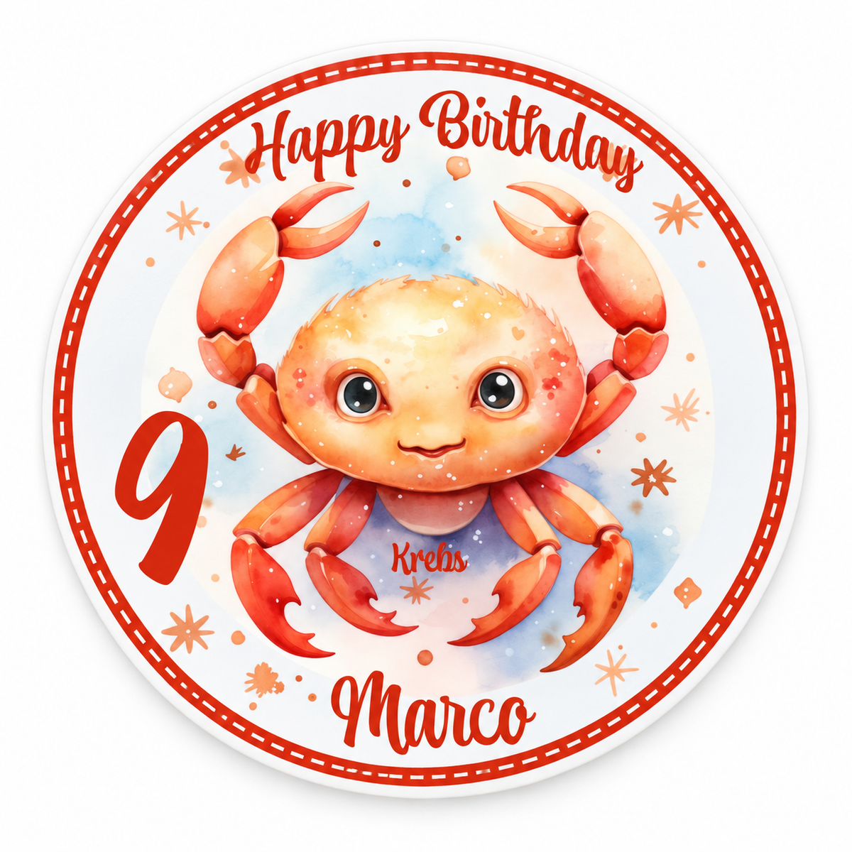 MUCKKI-PRO:f3e408912568ad971e9ed26649adedc8d7989c064bd209f4683ffbacfd0caf4f:Tortenaufleger Geburtstag Sternzeichen Krebs 1 Name & Zahl (20cm) Fondant Papier