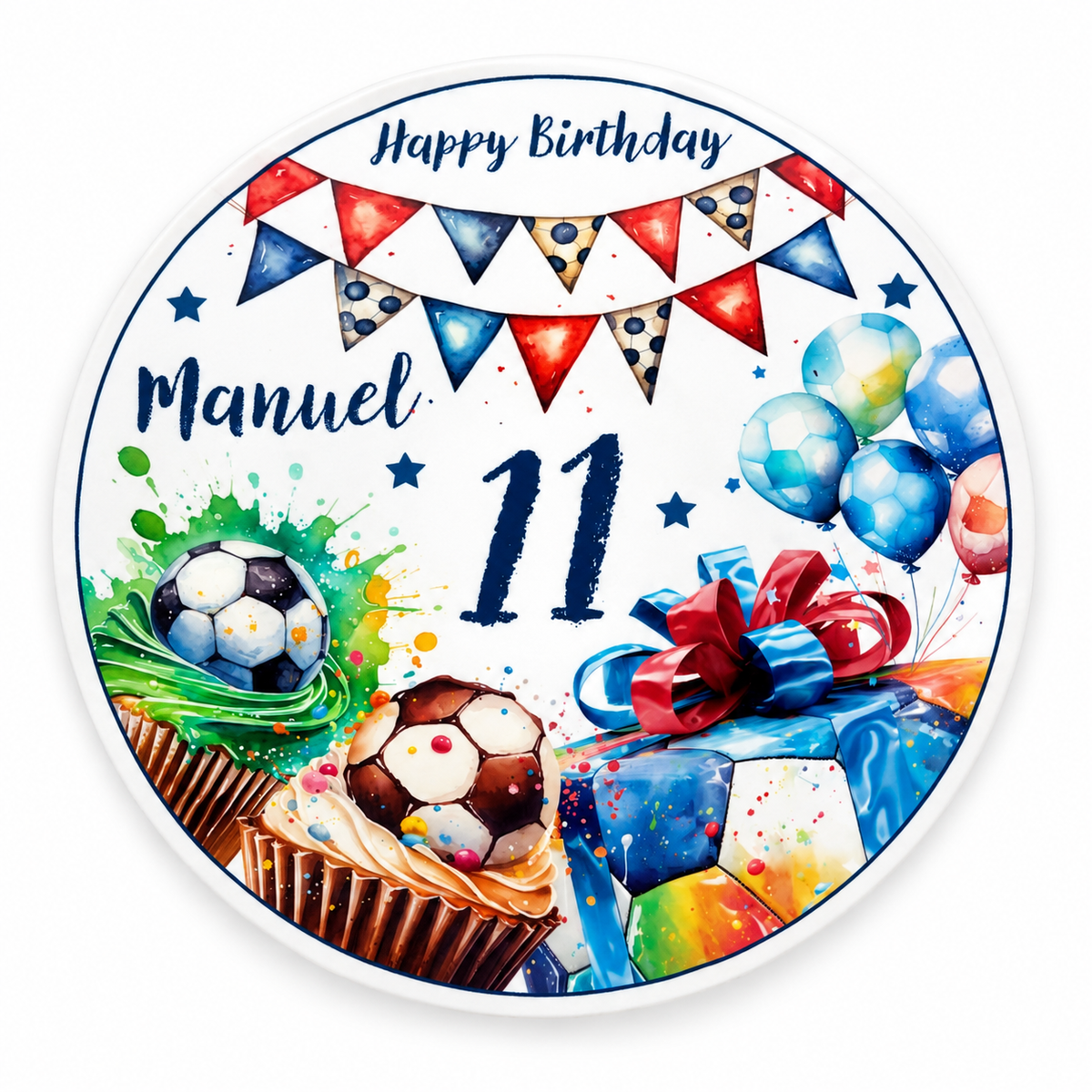 MUCKKI-PRO:e48051d5446aac1eb002ade5f763e7e9e775245d07098232fcabe557678d5ff4:Tortenaufleger Geburtstag Fußball 3 Name & Zahl (20cm)
