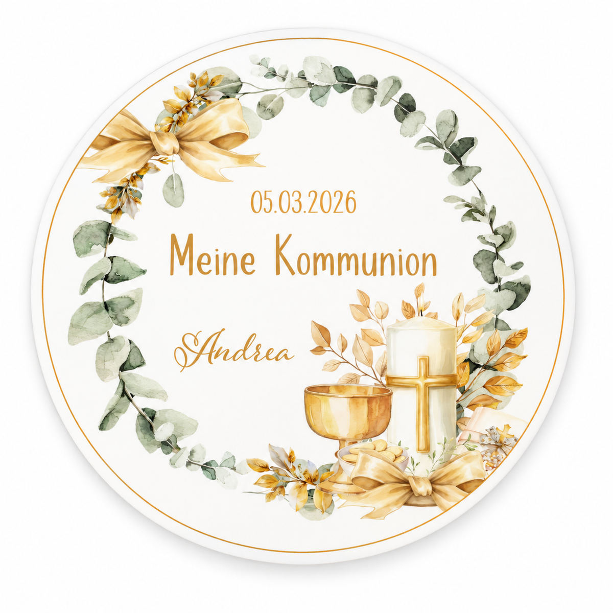 MUCKKI-PRO:d8c1c47572bfb82d92e84bd75f700c805e1983a0b30b33aa5b046fdc3b6e90fc:Tortenaufleger Kommunion Eukalyptus 2 Name & Datum (20cm)