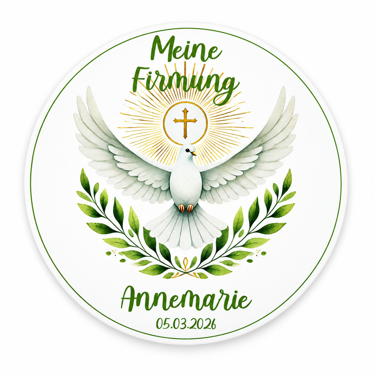 MUCKKI-PRO:40f64673856df6110d9536ab734eb7f57b56140256e34c24b9bcbb764c6db986:Tortenaufleger Firmung Heiliger Geist 1 Name & Datum (20cm)