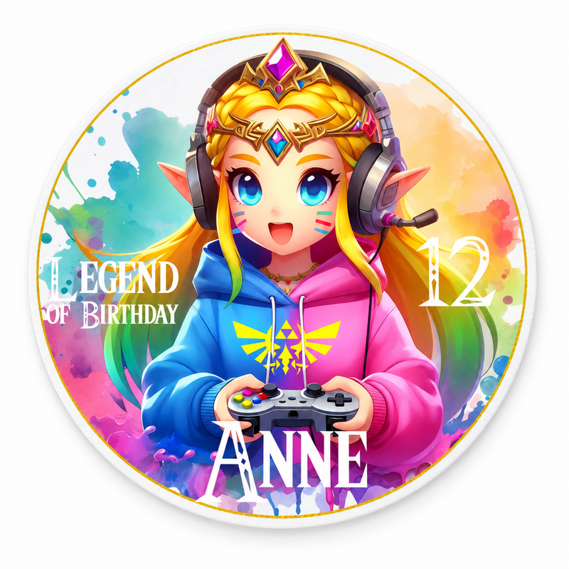 Tortenaufleger Geburtstag Gamer 5 Prinzessin Zelda Name & Zahl (20cm) Fondant Papier