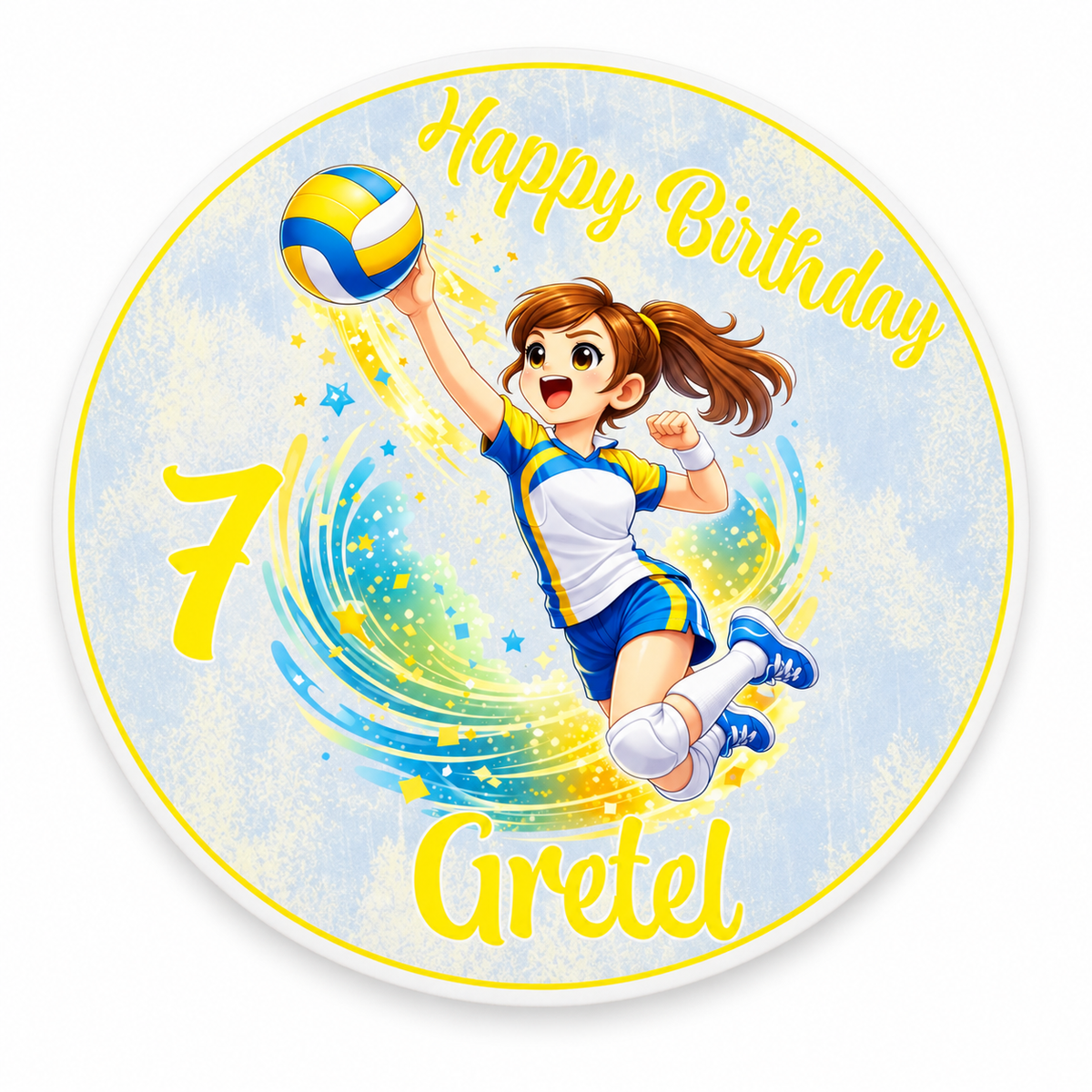 MUCKKI-PRO:066323b4c93d449fe04451e771e0e48ad8425436ddcbe5d168d98c2e9d805d98:Tortenaufleger Geburtstag Volleyball 1 Name & Zahl (20cm) Fondant Papier