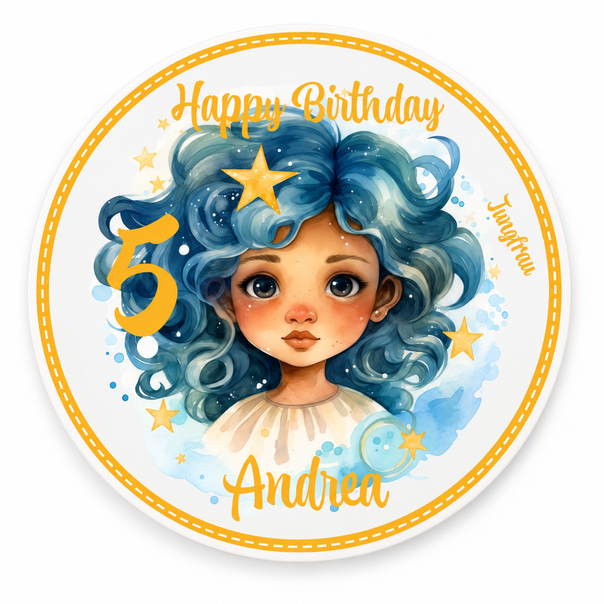 MUCKKI-PRO:7012b0b6941893fb1c12f574722fafab99535d50f2c0a95af71973fe03f30831:Tortenaufleger Geburtstag Sternzeichen Jungfrau 1 Name & Zahl (20cm) Fondant Papier