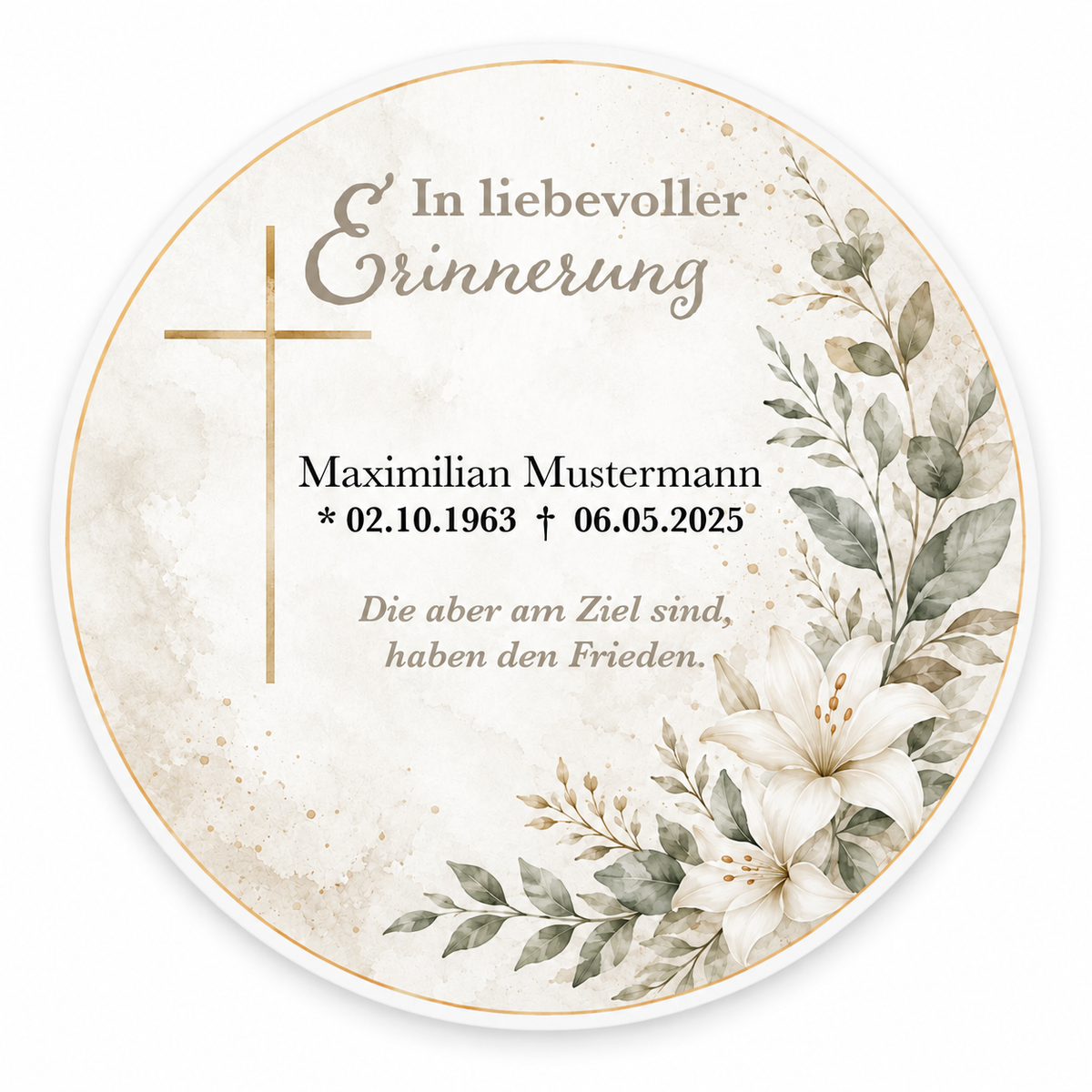 Tortenaufleger Beerdigung & Trauerfeier Blüten 02 – personalisiert mit Name & Datum Fondantpapier – versch. Formen