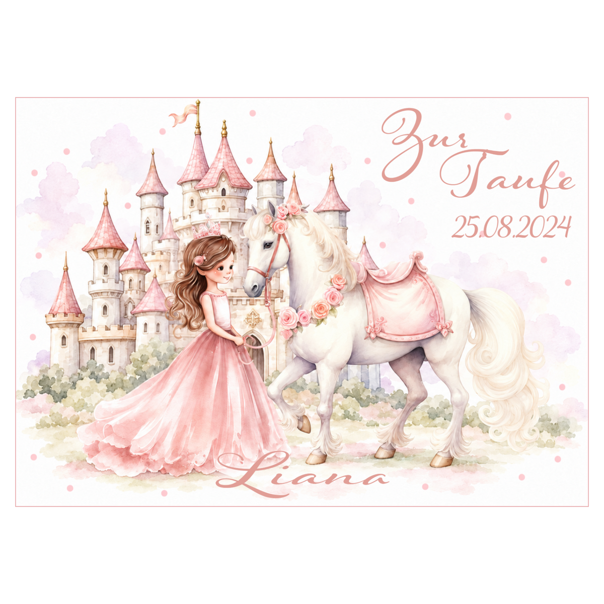 Tortenaufleger Taufe Prinzessin 2 Name & Datum – versch. Formen