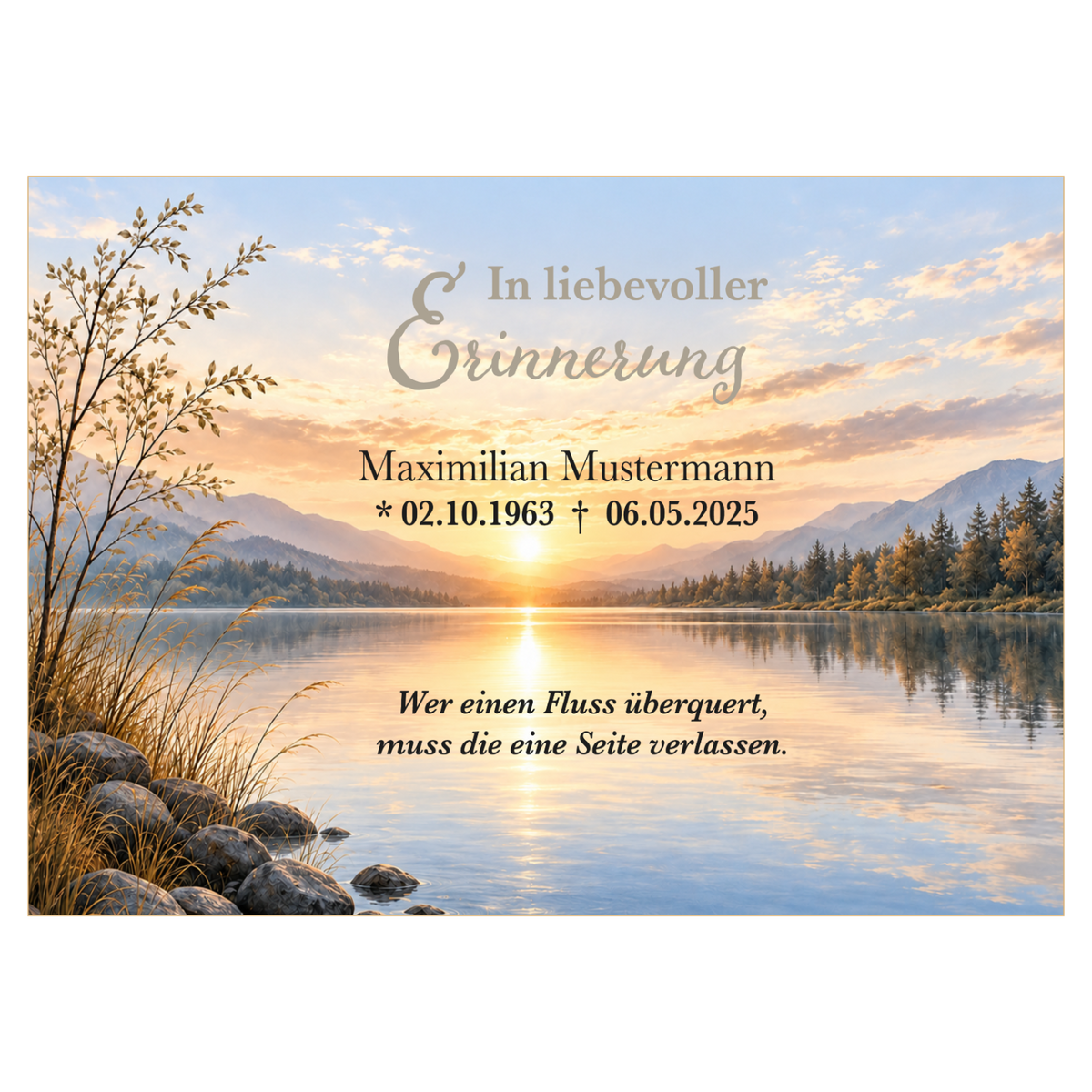 Tortenaufleger Beerdigung & Trauerfeier See 01 – personalisiert mit Name & Datum – versch. Formen