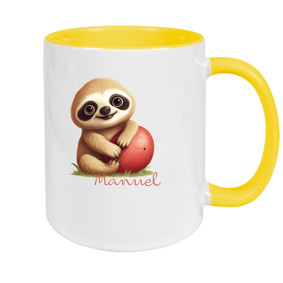 Tasse Wunschname Faultier-Ball Keramik Kinderbecher Personalisiert versch. Farben