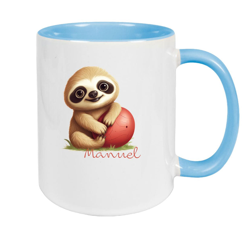 Tasse Wunschname Faultier-Ball Keramik Kinderbecher Personalisiert versch. Farben