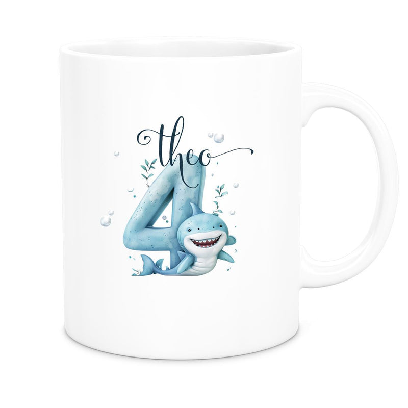 Tasse Geburtstag Hai Zahl 1 Wunschname Keramik Kinderbecher Personalisiert versch. Farben