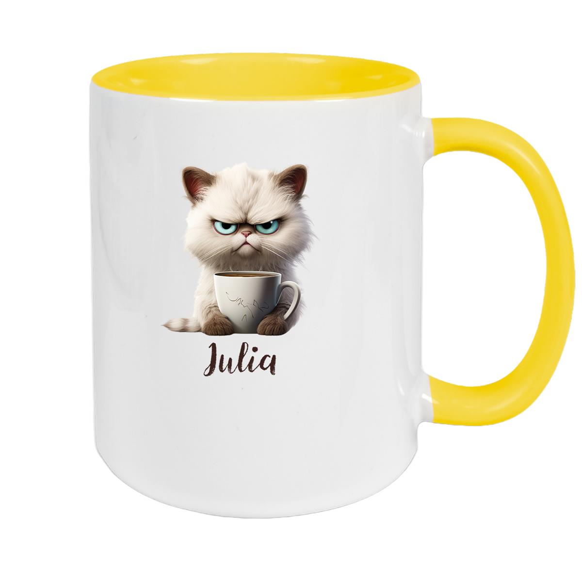 Tasse Katze Grumpy 2 Wunschname Keramik Kinderbecher personalisiert versch. Farben