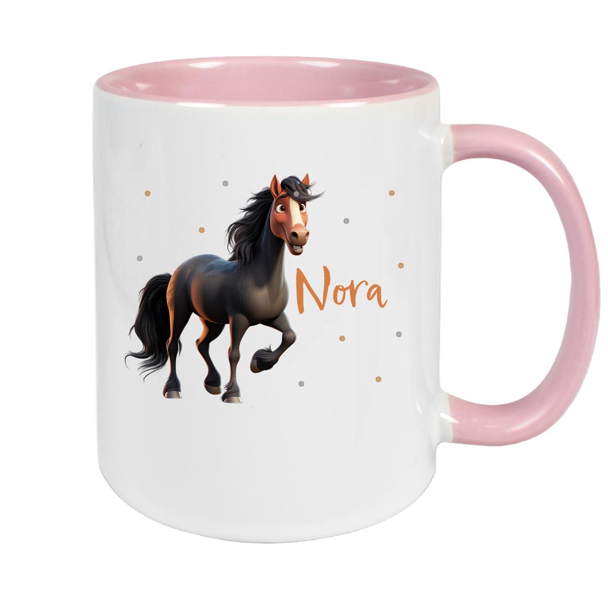 Tasse Pferd 2 Wunschname Keramik Kinderbecher personalisiert versch. Farben