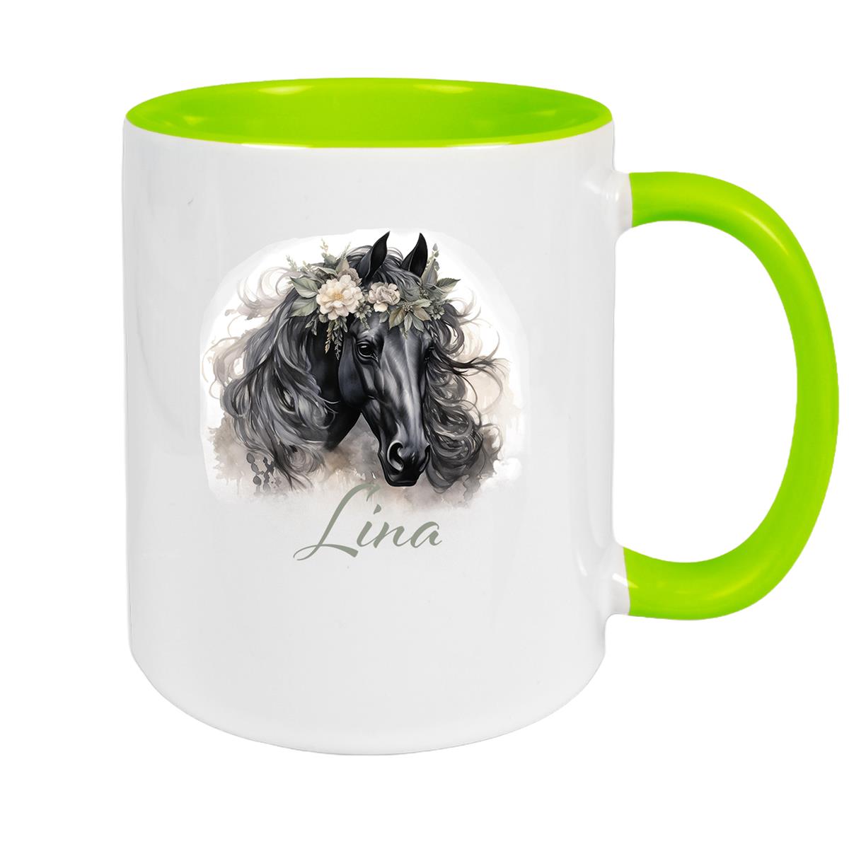 Tasse Pferd 3 Wunschnam Keramik Kinderbecher personalisiert versch. Farben