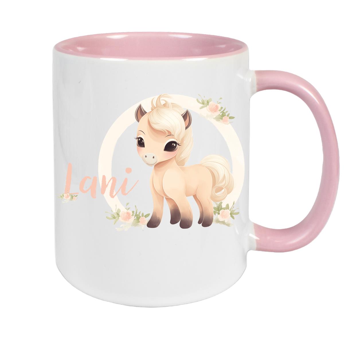 Tasse Pferd 4 Wunschname Keramik Kinderbecher personalisiert versch. Farben