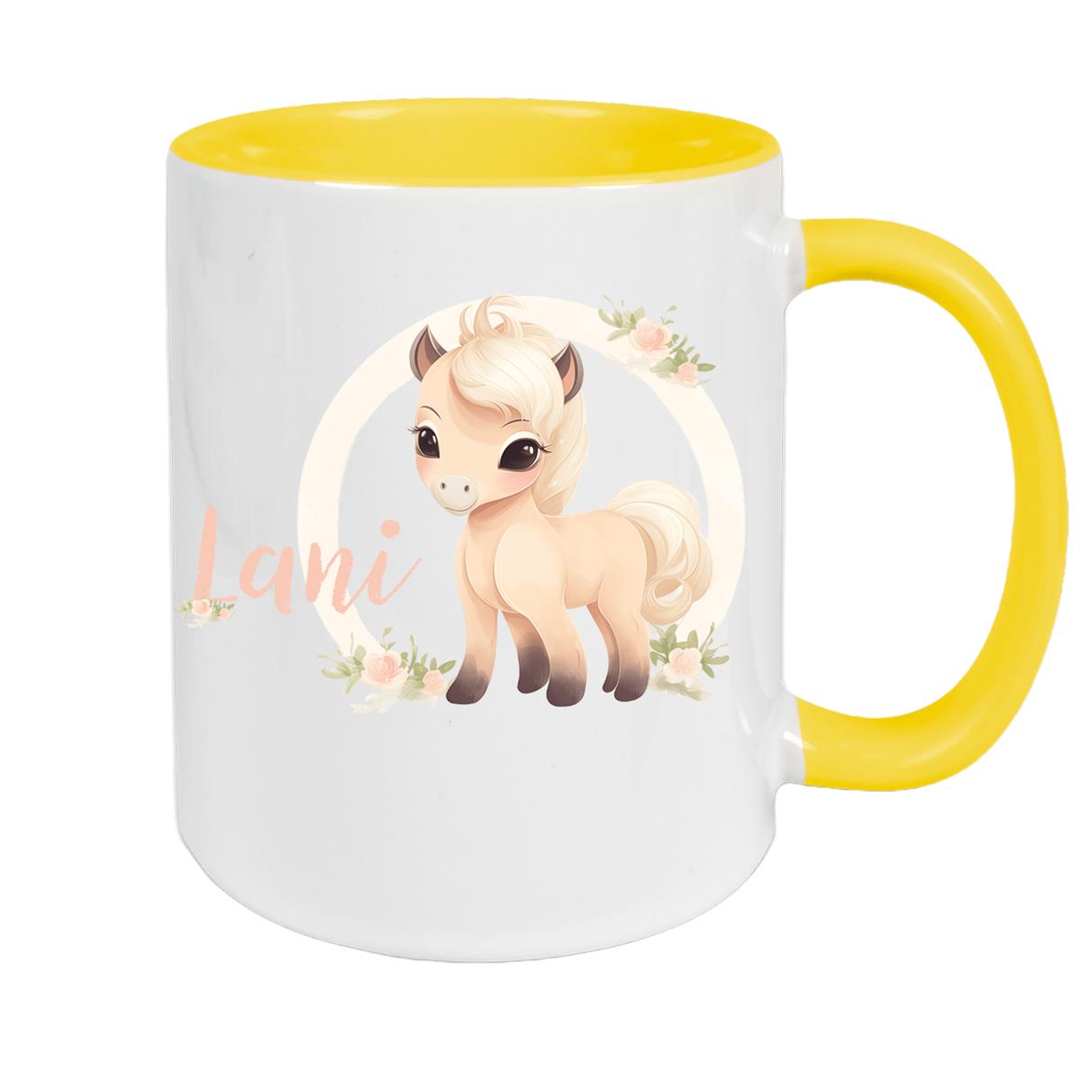 Tasse Pferd 4 Wunschname Keramik Kinderbecher personalisiert versch. Farben