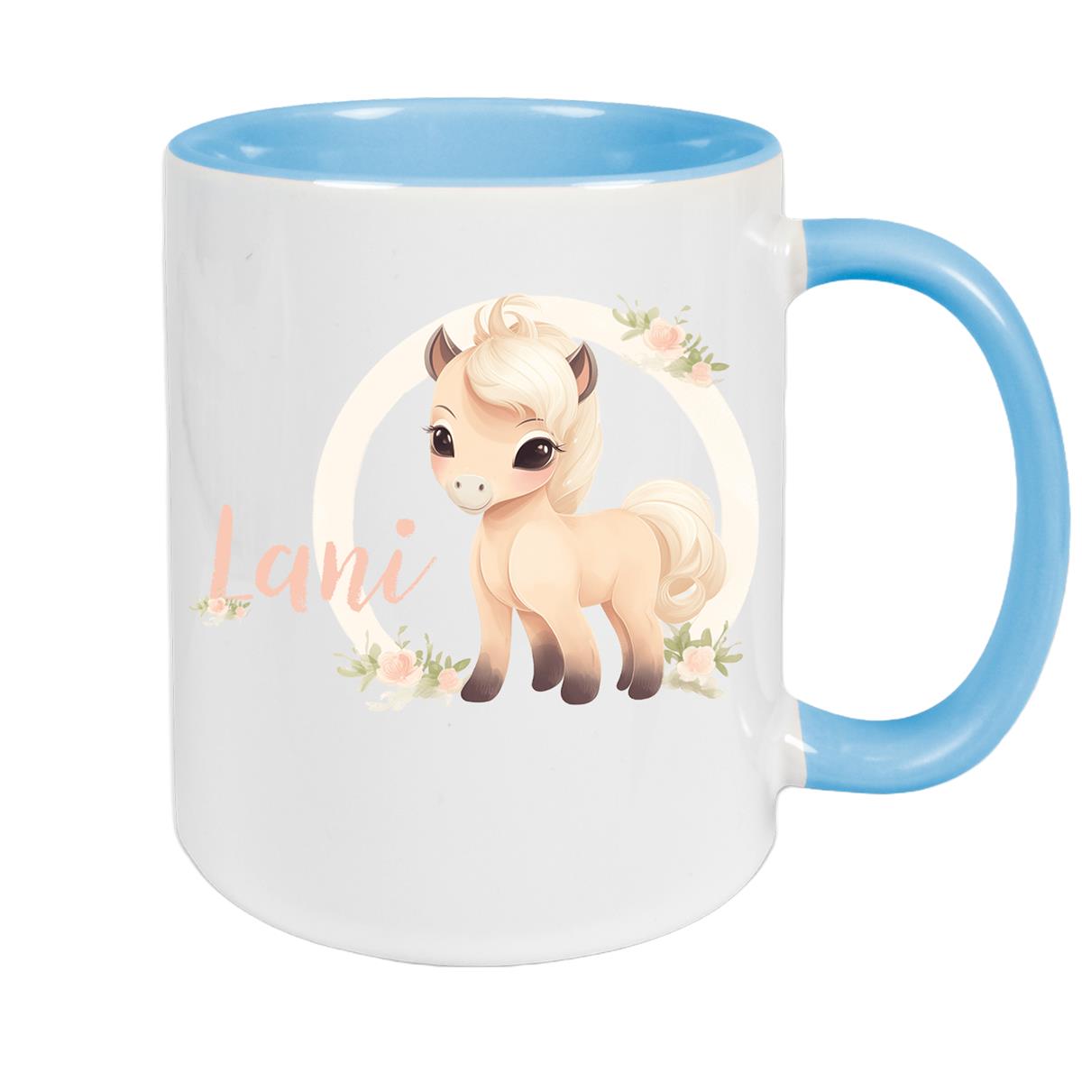 Tasse Pferd 4 Wunschname Keramik Kinderbecher personalisiert versch. Farben