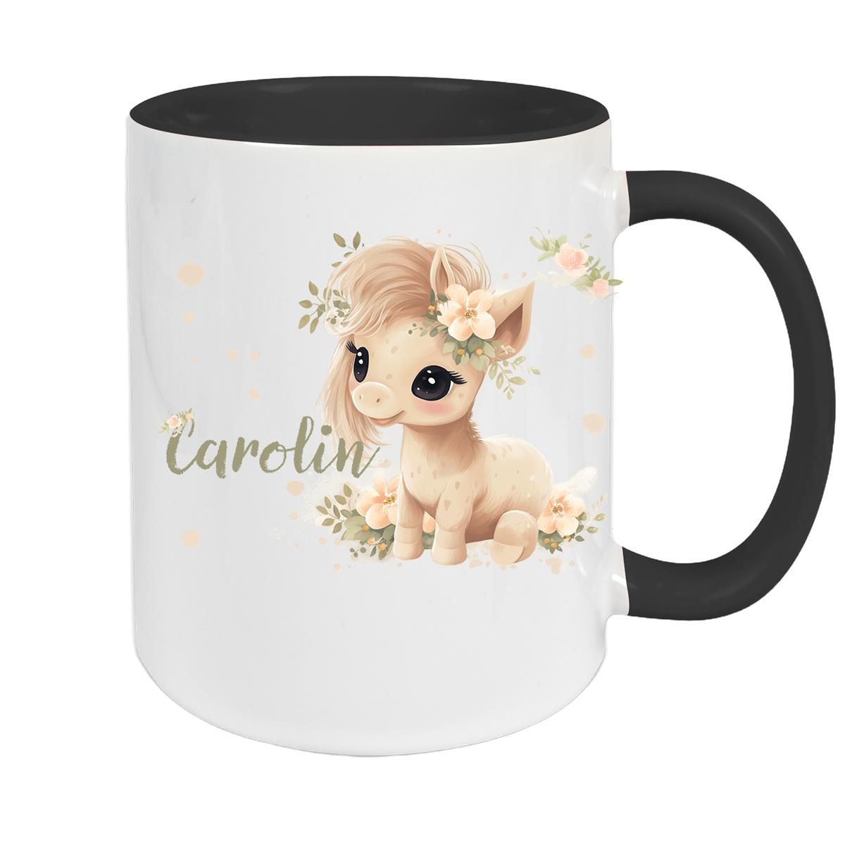 Tasse Pferd 5 Wunschname Keramik Kinderbecher personalisiert versch. Farben