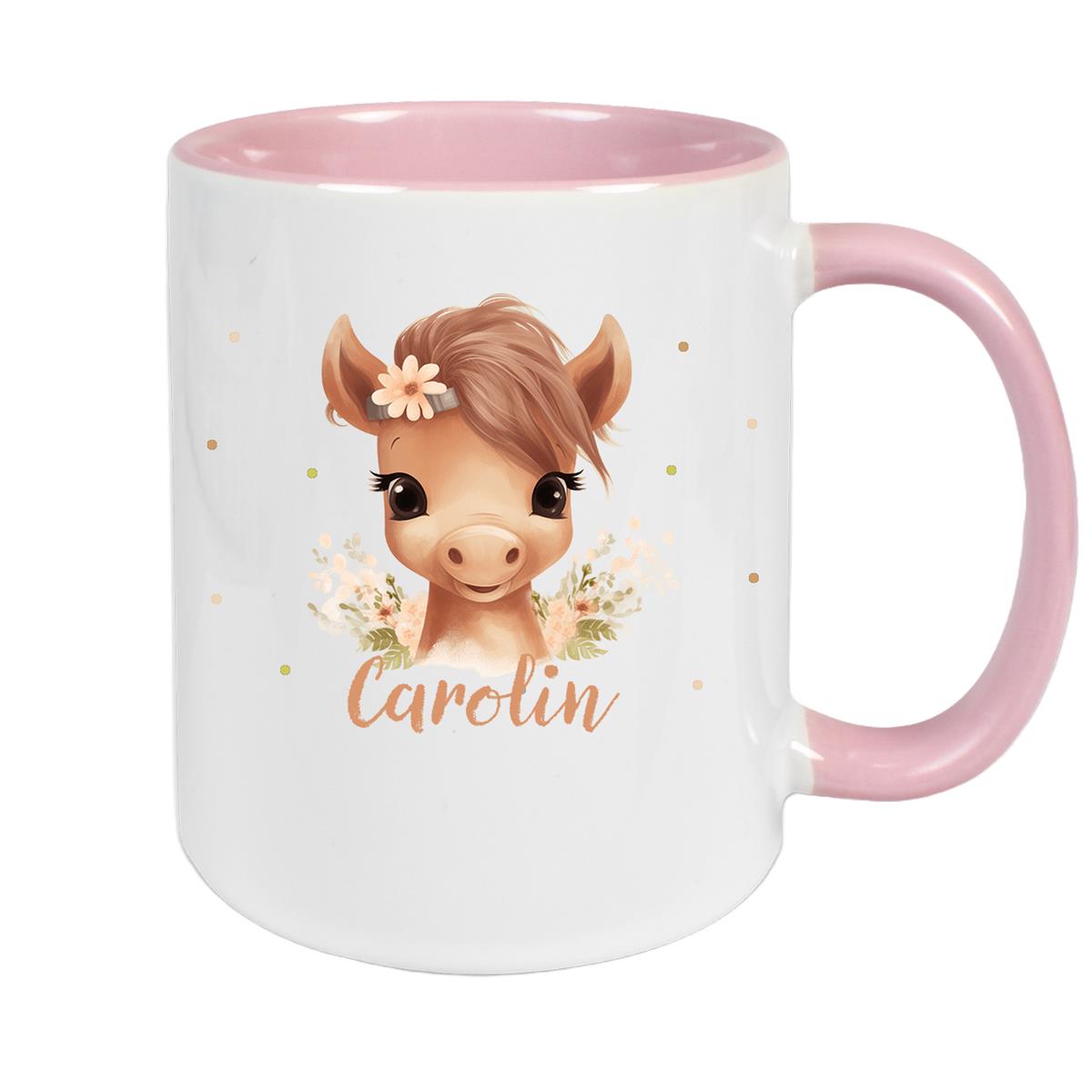Tasse Pferd 6 Wunschname Keramik Kinderbecher personalisiert versch. Farben