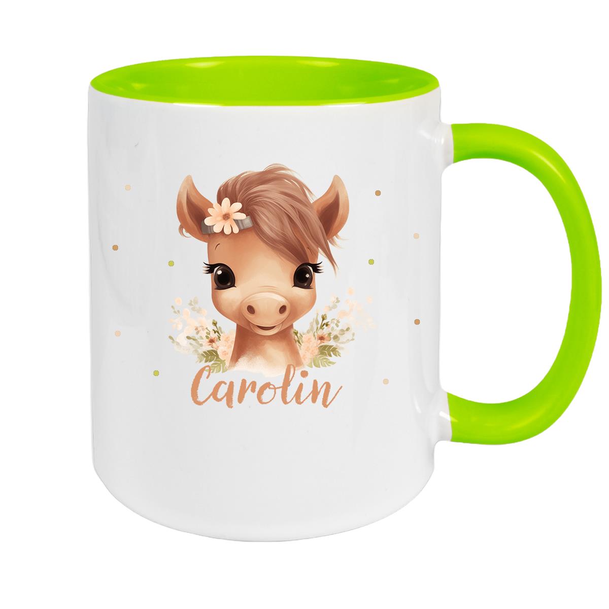 Tasse Pferd 6 Wunschname Keramik Kinderbecher personalisiert versch. Farben