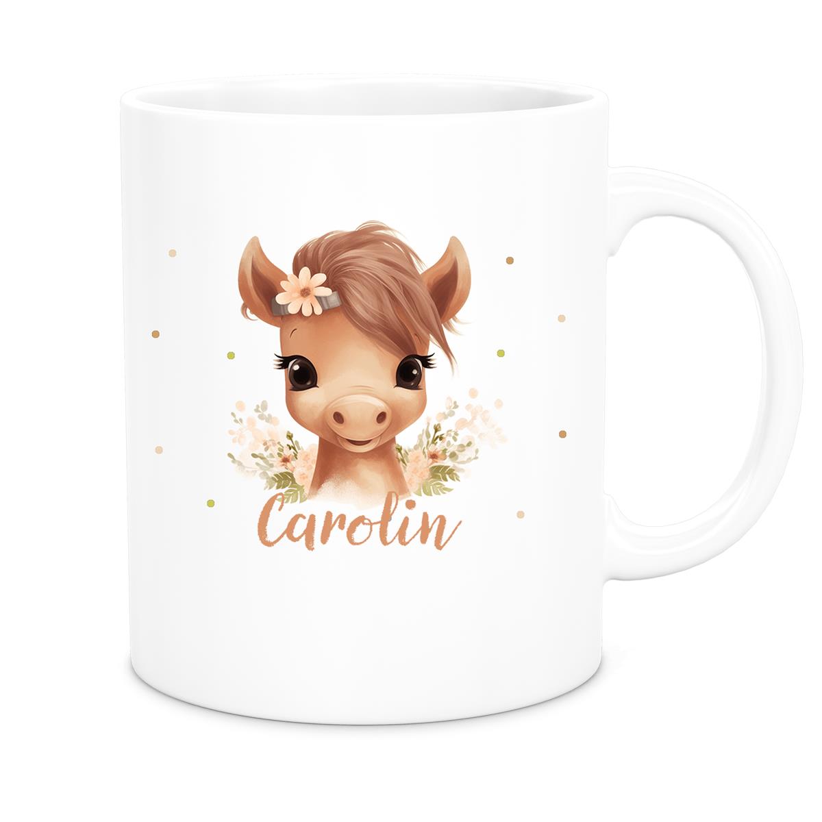 Tasse Pferd 6 Wunschname Keramik Kinderbecher personalisiert versch. Farben