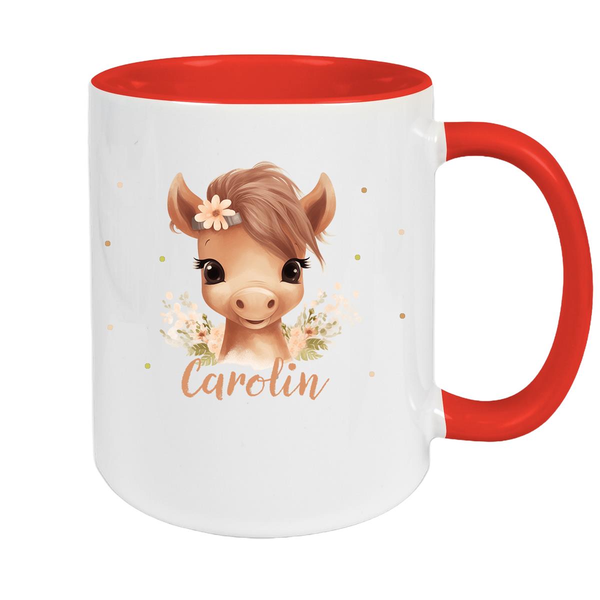 Tasse Pferd 6 Wunschname Keramik Kinderbecher personalisiert versch. Farben