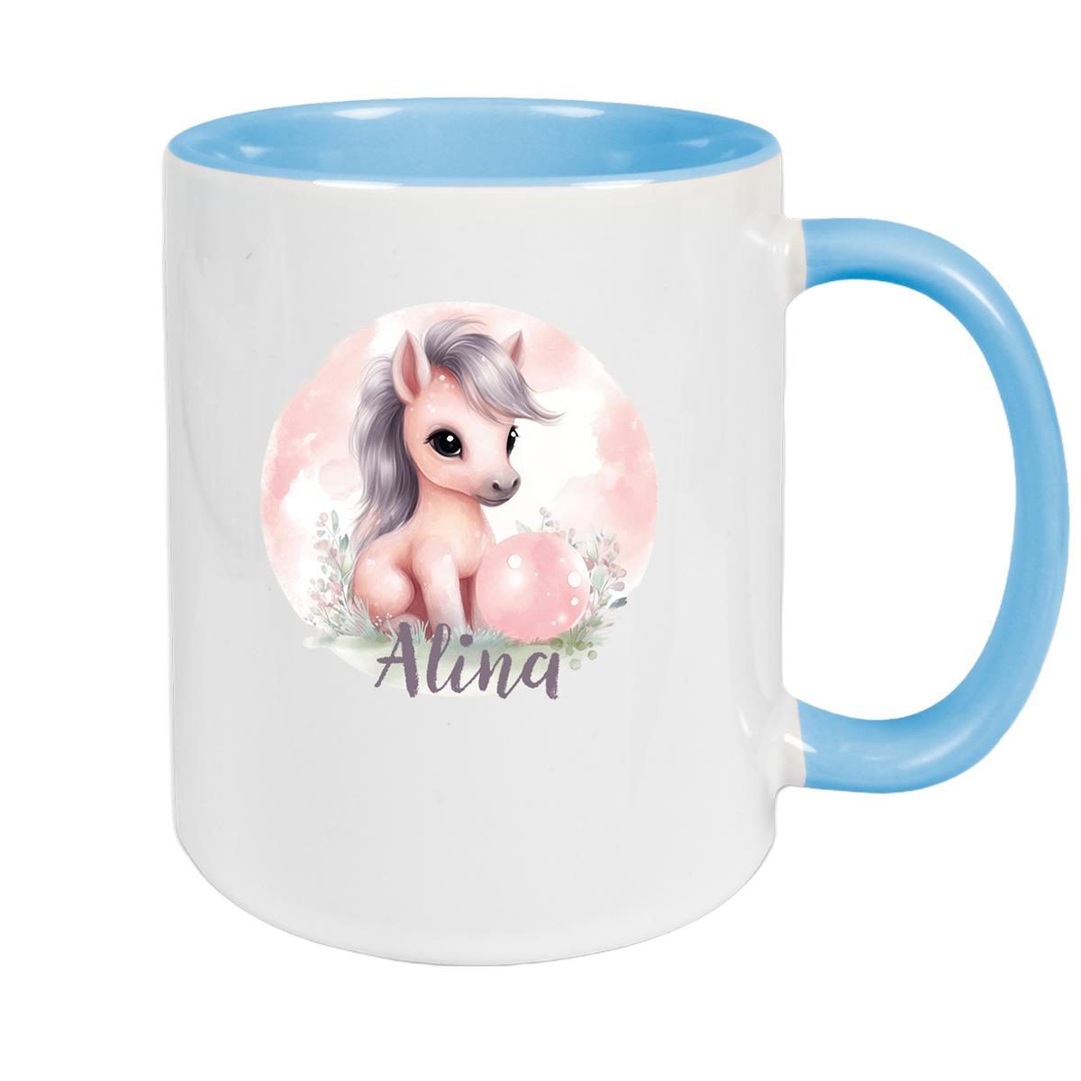 Tasse Pferd 7 Wunschname Keramik Kinderbecher personalisiert versch. Farben