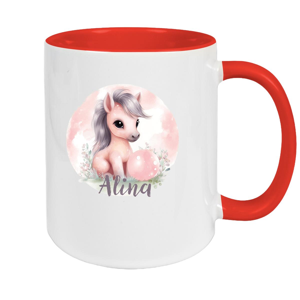 Tasse Pferd 7 Wunschname Keramik Kinderbecher personalisiert versch. Farben