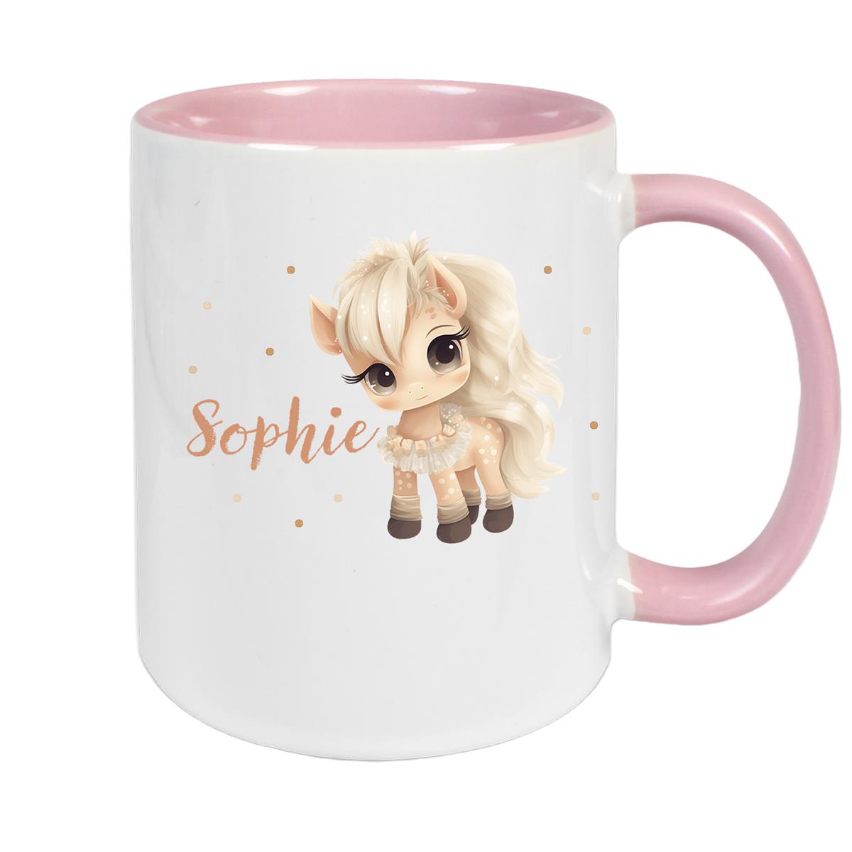 Tasse Pferd 8 Wunschname Keramik Kinderbecher personalisiert versch. Farben