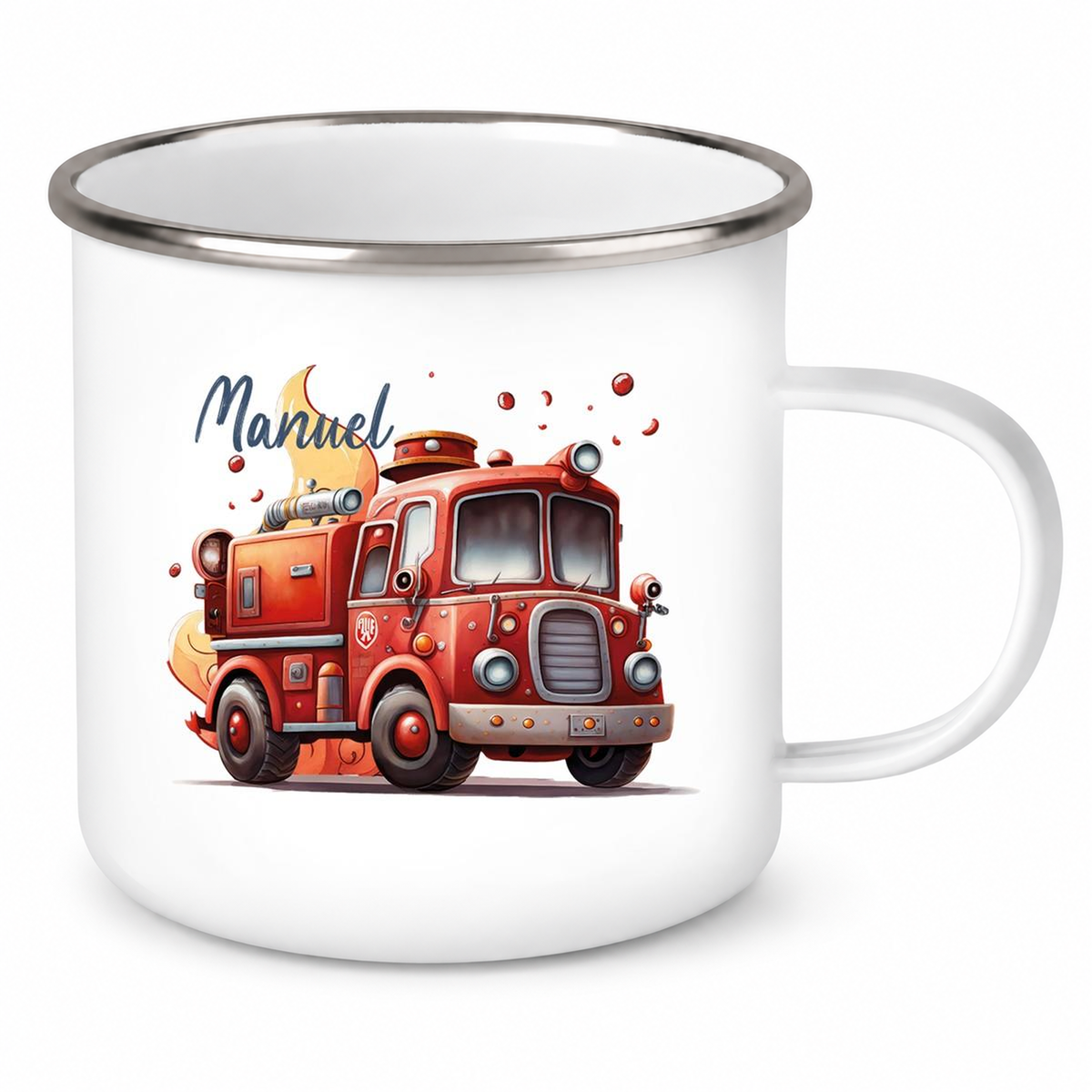 MUCKKI-PRO:bf1c9f7b4c56f8c1a057f4ab61ac94bdfc01b15348151ff9439a4a3529177ca8:Tasse Wunschname Feuerwehr 1 Emaille Kinderbecher
