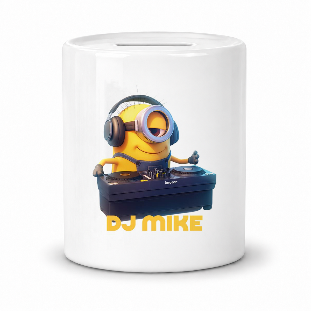 MUCKKI-PRO:e610262b802dfbfc80774a8e894e3967b0420d910d1a527dd94d9a79f4a92d00:Spardose Minions Kinder Minion 9 DJ Wunschname personalisiert