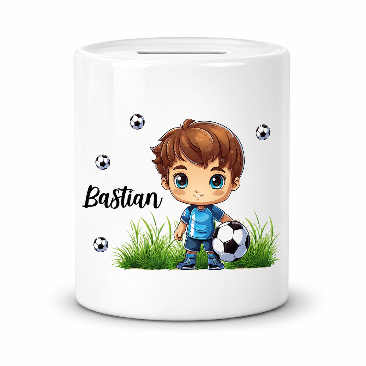 MUCKKI-PRO:5c7f6c6c24fdb3cf207819ca6ee13b23859e944ace48e01574a0be68474e317b:Spardose mit Wunschname Fußball 6 personalisiert