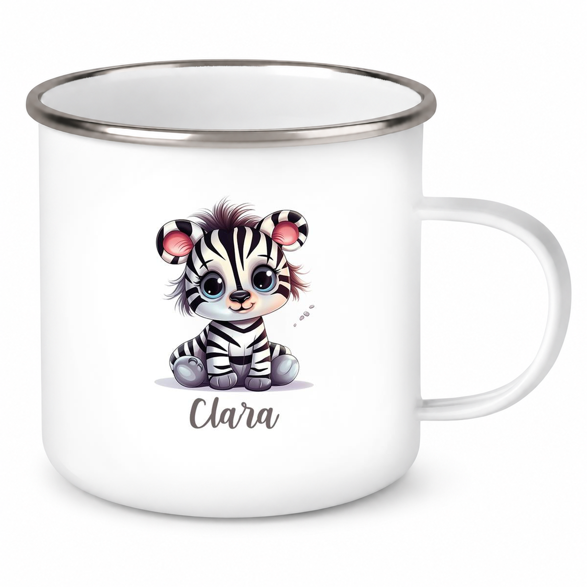 MUCKKI-PRO:224cf9af0be0c93f9fb00b2d93d391fe4df4d21454c73a707e3d0c557b59f348:Tasse Wunschname Zebra 2 Emaille Kinderbecher
