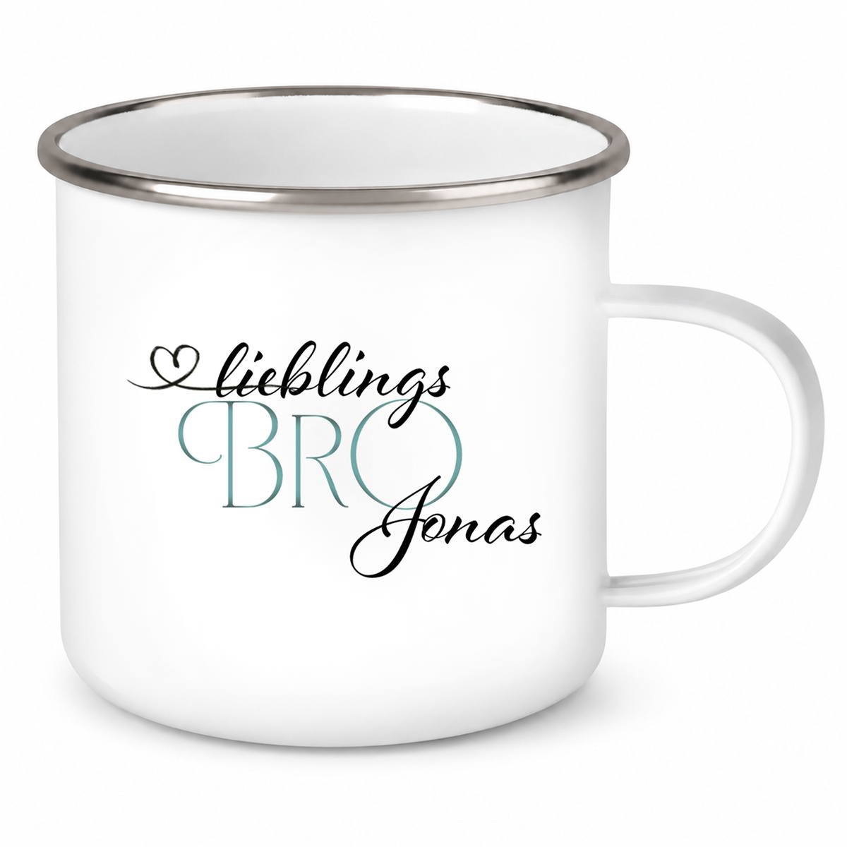 MUCKKI-PRO:6e98560678a907fd49a54a21c9138ffdbe97a10243bc0ed60a2ada8f2288b033:Tasse Wunschname Lieblings-BRO 1 Emaille personalisiert
