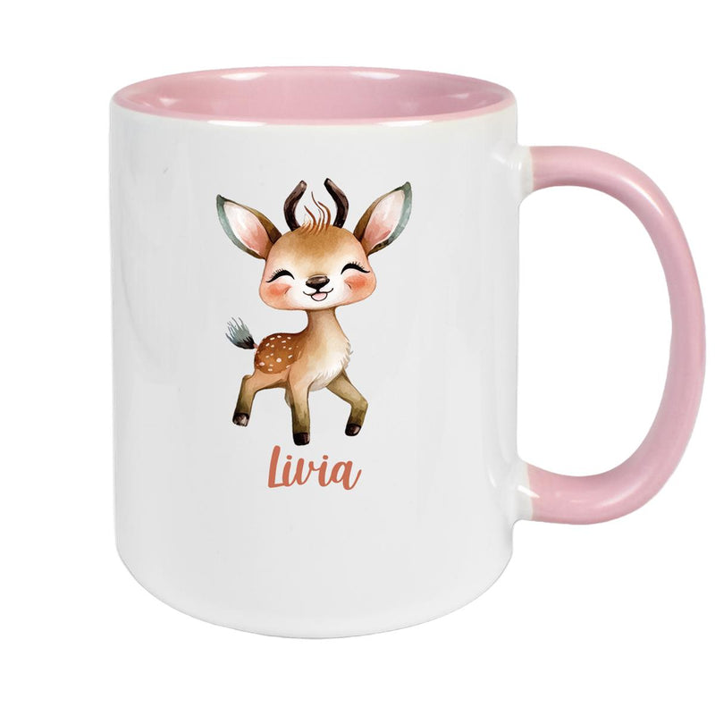 Tasse Wunschname Reh 1 Keramik Kinderbecher versch. Farben