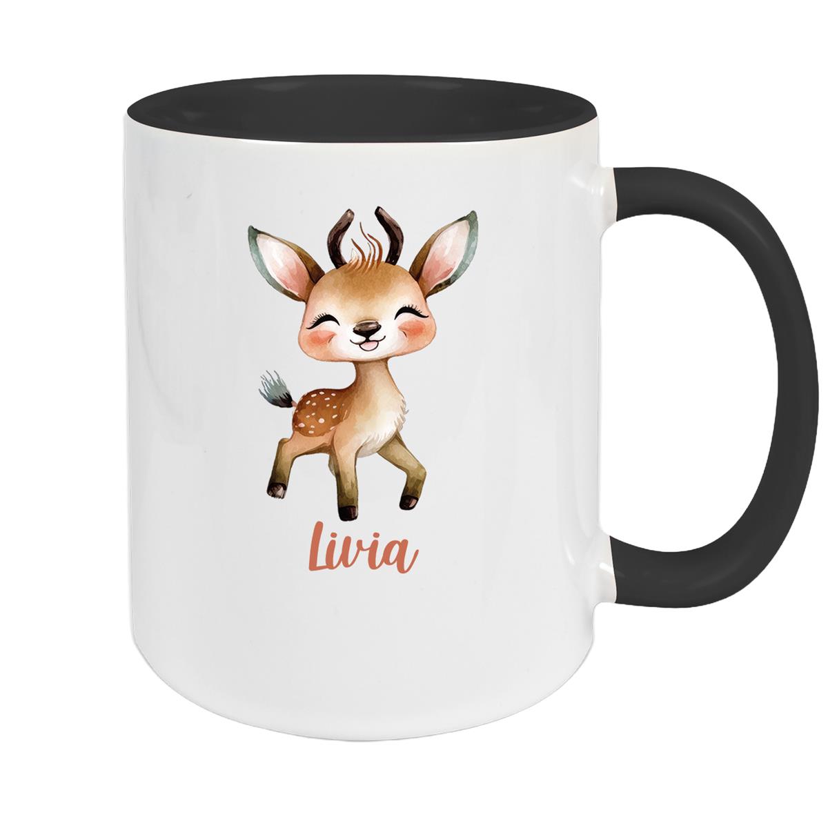 Tasse Wunschname Reh 1 Keramik Kinderbecher versch. Farben