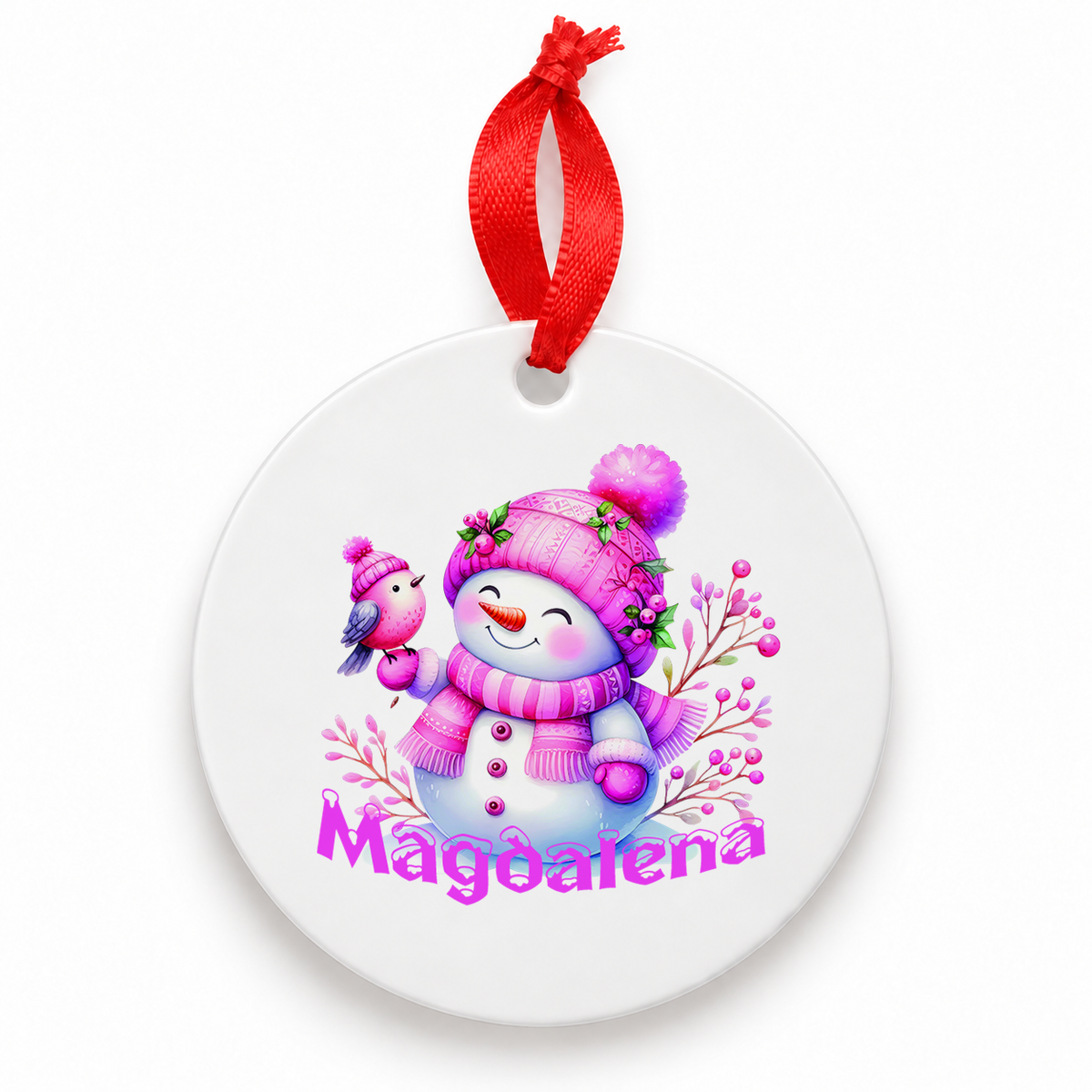 MUCKKI-PRO:0c38cd6a42957f80aa08b67514ce1fafbef8e881ef82137361da4352f6405bc4:Weihnachtsanhänger personalisiert Schneemann 1 mit Wunschnamen – Rund, Stern, Herz oder Glocke