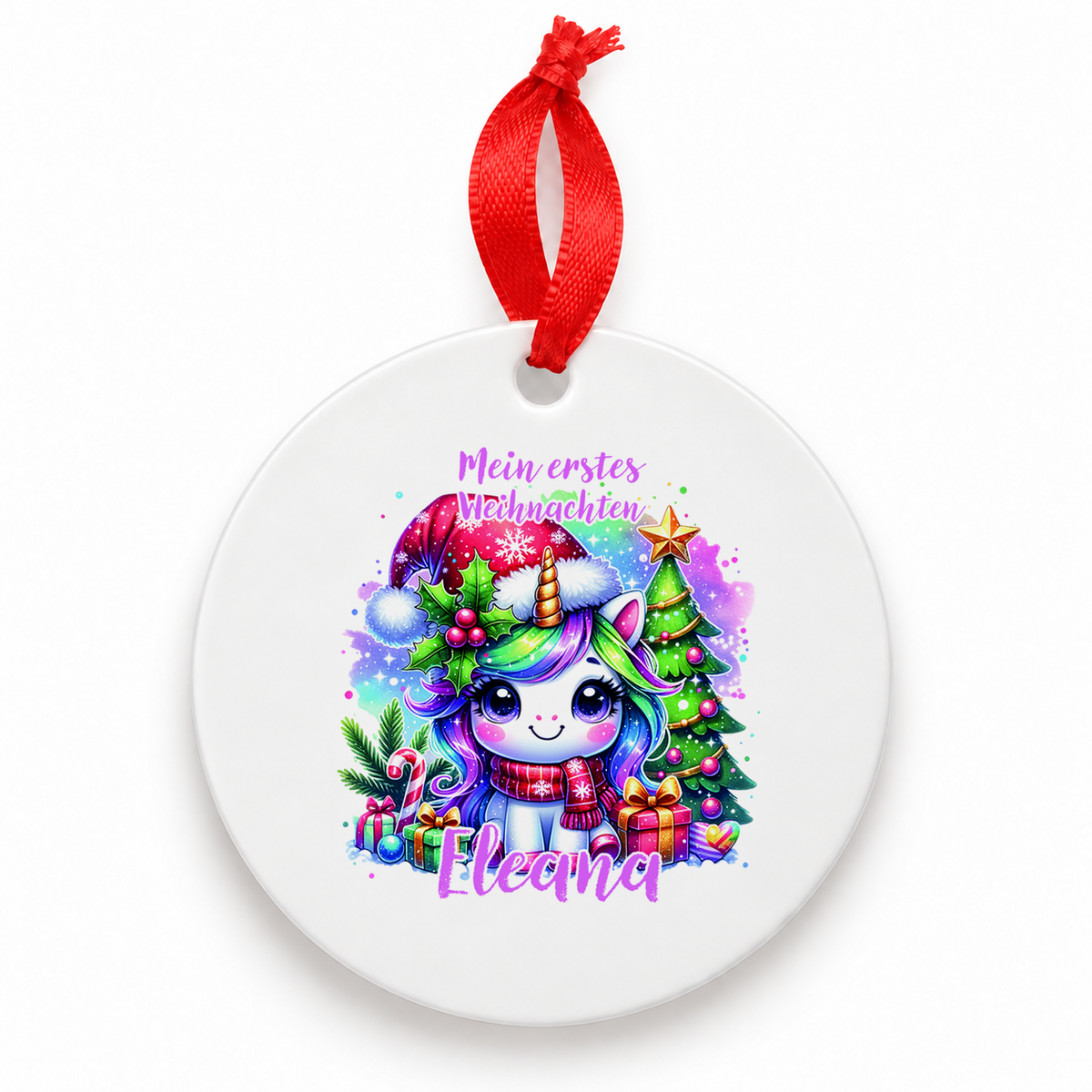 MUCKKI-PRO:aaeaf02776da17a0ea59eb6bd34cf00d3daf7c0384f5b09c2be5014e582d2cd0:Weihnachtsanhänger personalisiert Einhorn 2 – mein erstes Weihnachten mit Wunschnamen – Rund, Stern, Herz oder Glocke