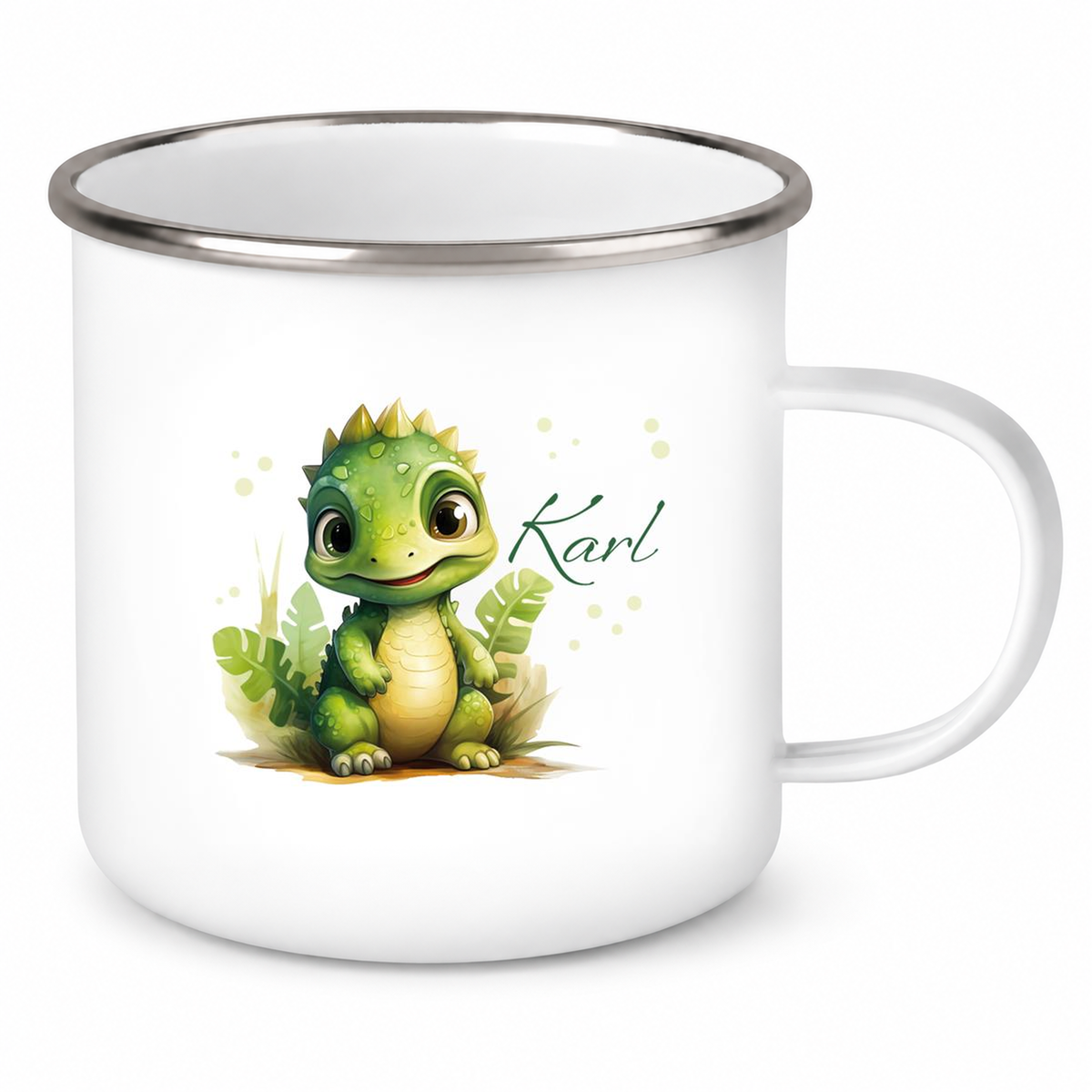 MUCKKI-PRO:f4a7585ed77f2b710765547e6ffc7d8c6bb47a18a16a410cca0b6bc6ae7184ad:Tasse Wunschname Dino 16 Emaille Kinderbecher