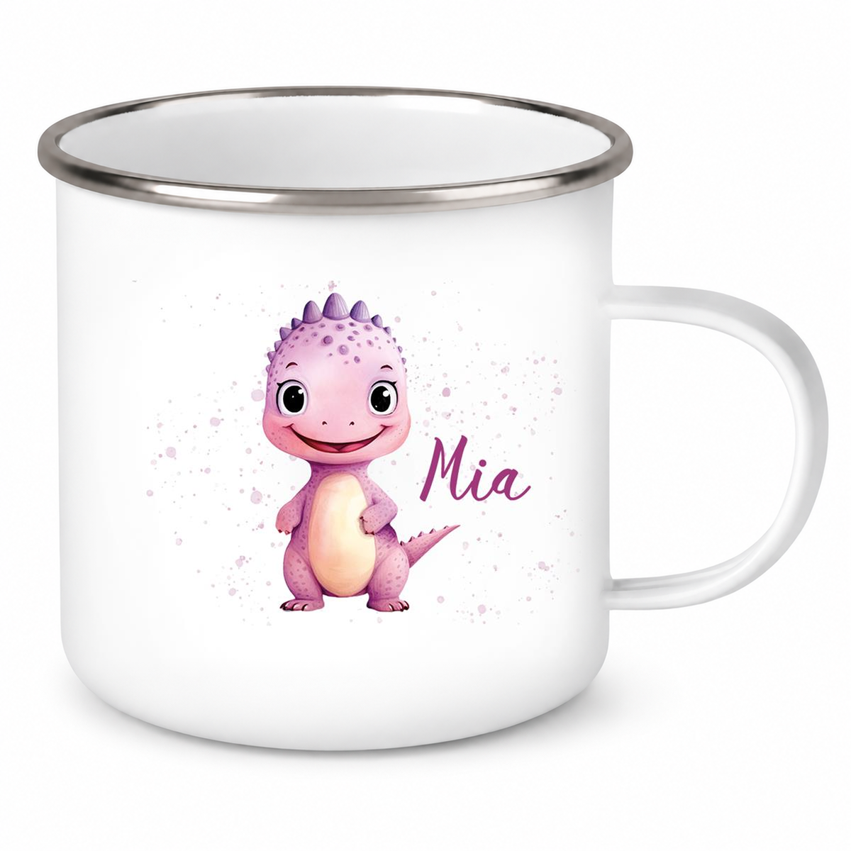 MUCKKI-PRO:a095b37fd304698dd1cc7f3cff3ceafd009832b64251d550f9e2f8492e8b0e6a:Tasse Wunschname Dino 20 Emaille Kinderbecher