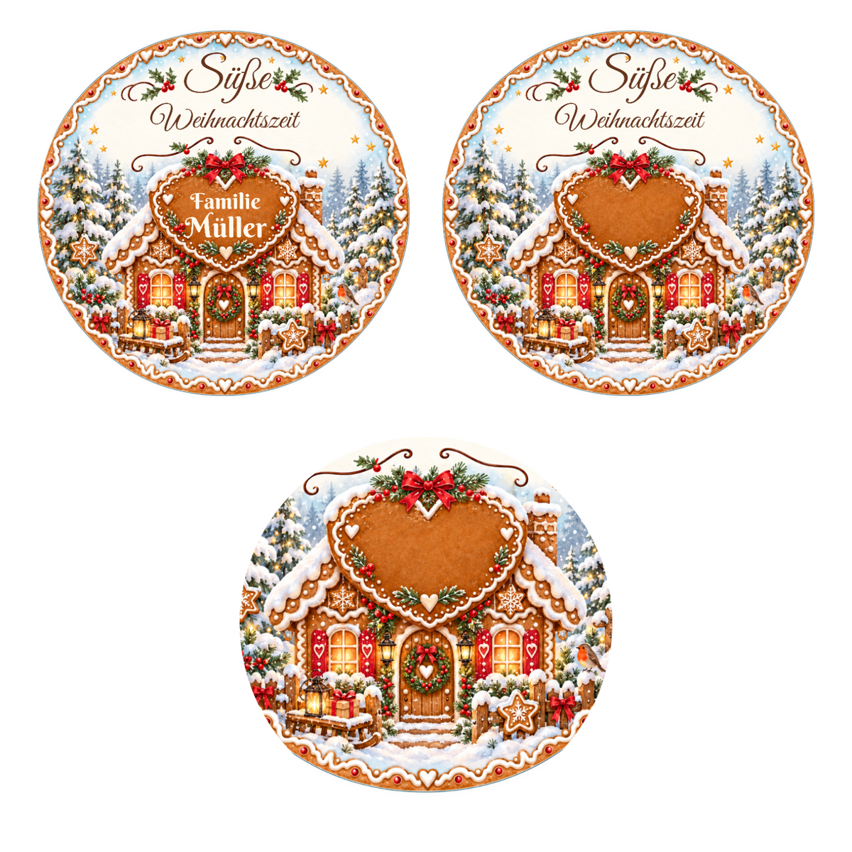 MUCKKI-PRO:224cd2e774ab122ccaa799951dc0af0161515f7d72e5ecc7fc335abad548ae23:Muffinaufleger Weihnachten Lebkuchenhaus – 12 Stück à 6 cm mit Familienname