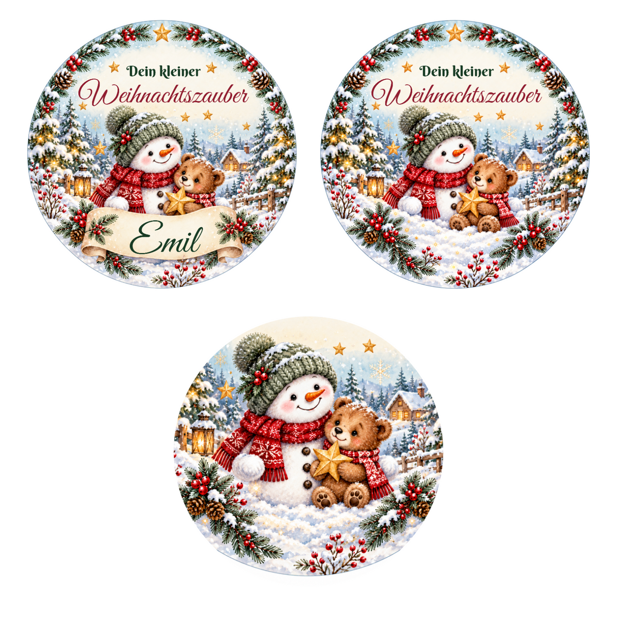 MUCKKI-PRO:3d92462610f3f1981c07feaf3a60211cbbbdf4f740088c186143f5e2133f3e4b:Muffinaufleger Weihnachten Schneemann & Bär – 12 Stück à 6 cm mit Wunschname