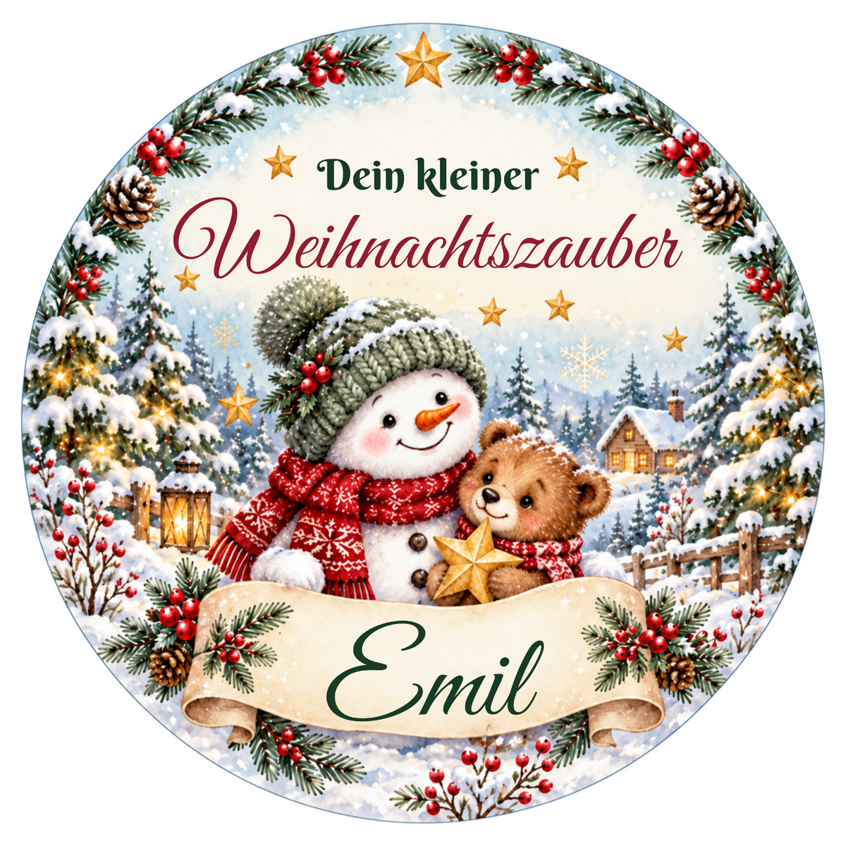 MUCKKI-PRO:d528ab14e2e0d6784dffaa1874f8d7ac9fcbe6ec371bde21531b7b0a882b8a15:Tortenaufleger Weihnachten Schneemann & Bär – personalisiert mit Wunschname – versch. Formen