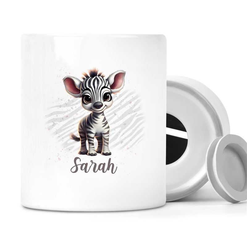 Spardose mit Wunschname Zebra 1 personalisiert