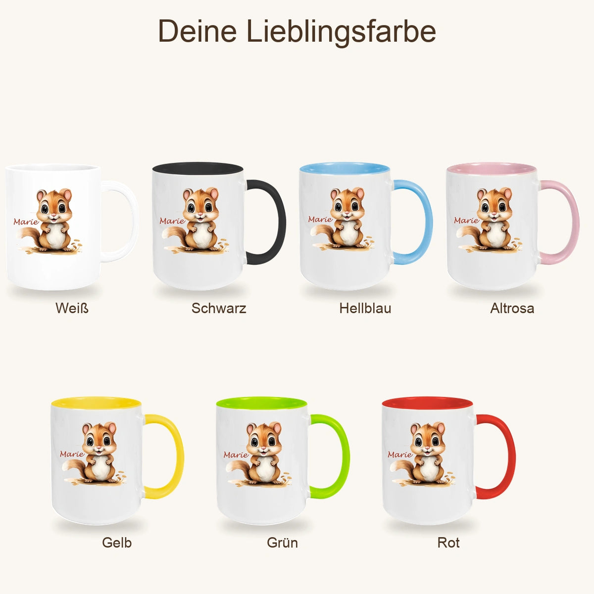 Tasse Wunschname Chipmunk 2 Keramik Kinderbecher personalisiert versch. Farben