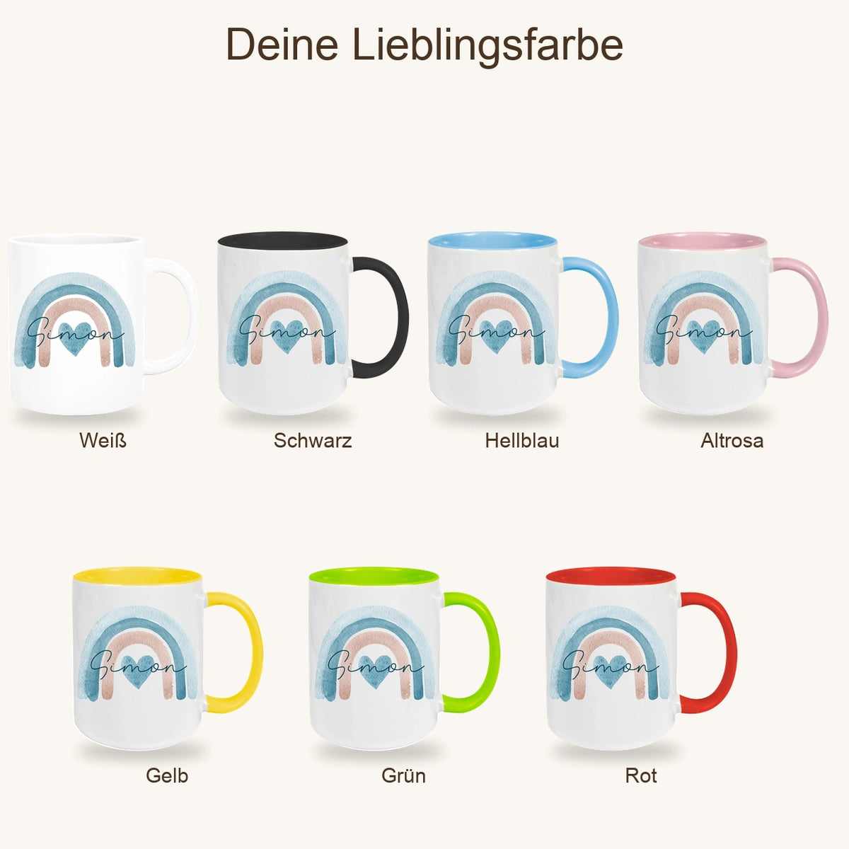 Tasse Wunschname Regenbogen 6 Keramik Kinderbecher versch. Farben
