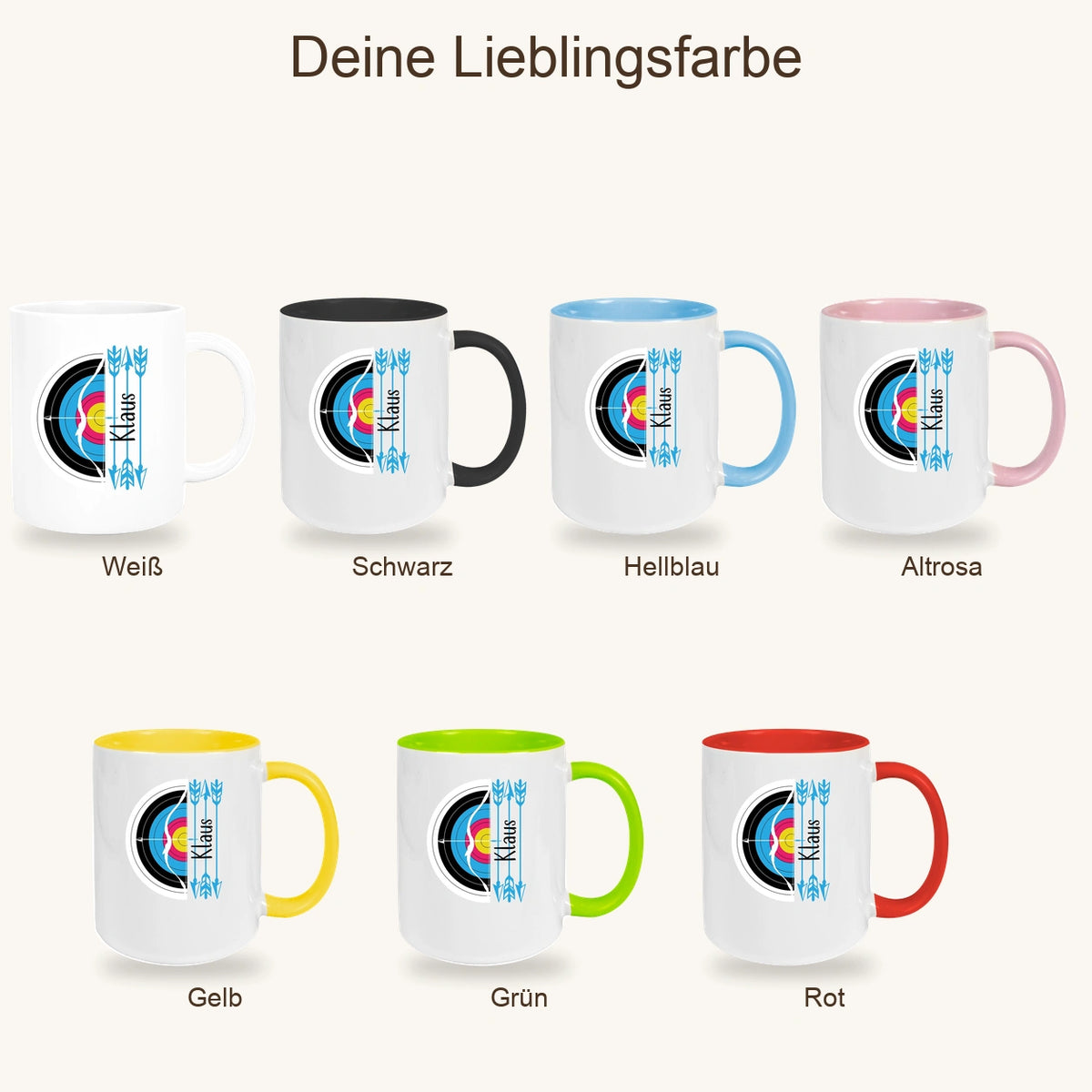 Tasse Bogenschütze 5 Wunschname Keramik personalisiert versch. Farben