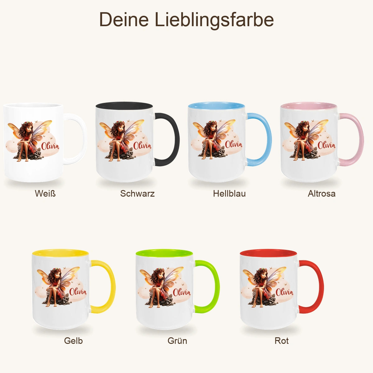 MUCKKI-PRO:dd325d24389233b4348ed32ca4163eb1524b4f7cae871e593a40144a267e6e5d:Tasse Fee 2 Wunschname Keramik Kinderbecher personalisiert versch. Farben