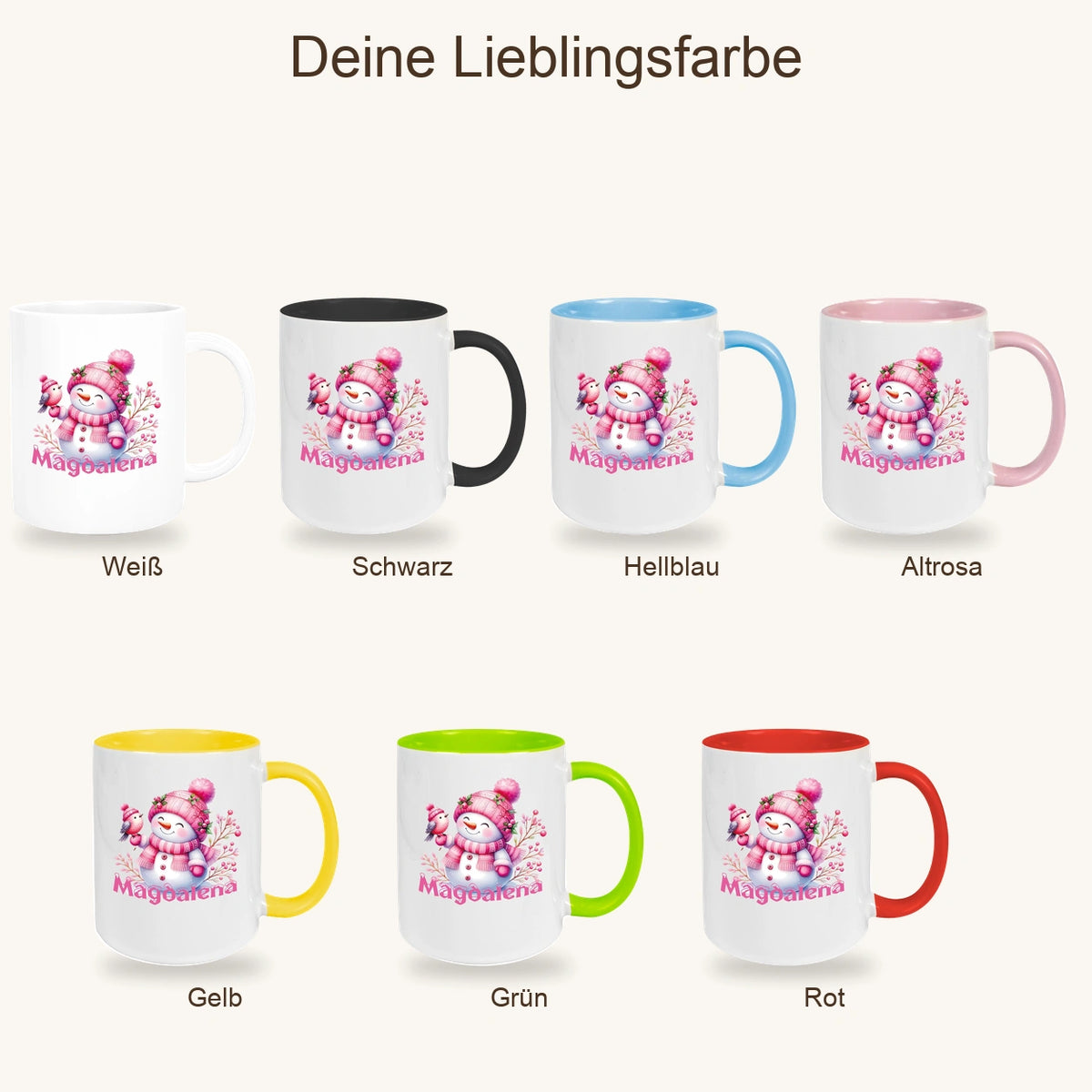 MUCKKI-PRO:1488f52d498af3057d22e03d3a2b0f1fce0312cd82b358ee2a190b78b36eb63f:Tasse Wunschname Weihnachten Schneemann 1 Keramik Kinderbecher versch. Farben